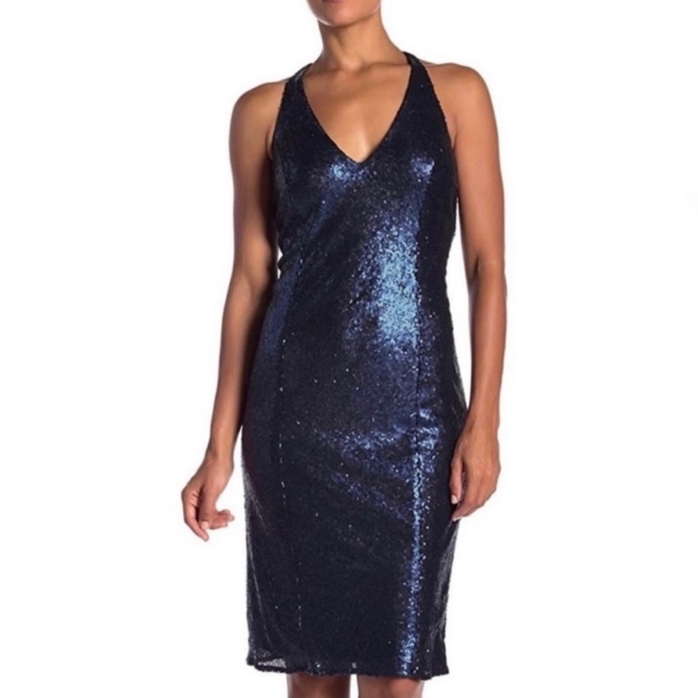 NEW JAY X JAYGODFREY BLUE SEQUIN V-NECK DRESS